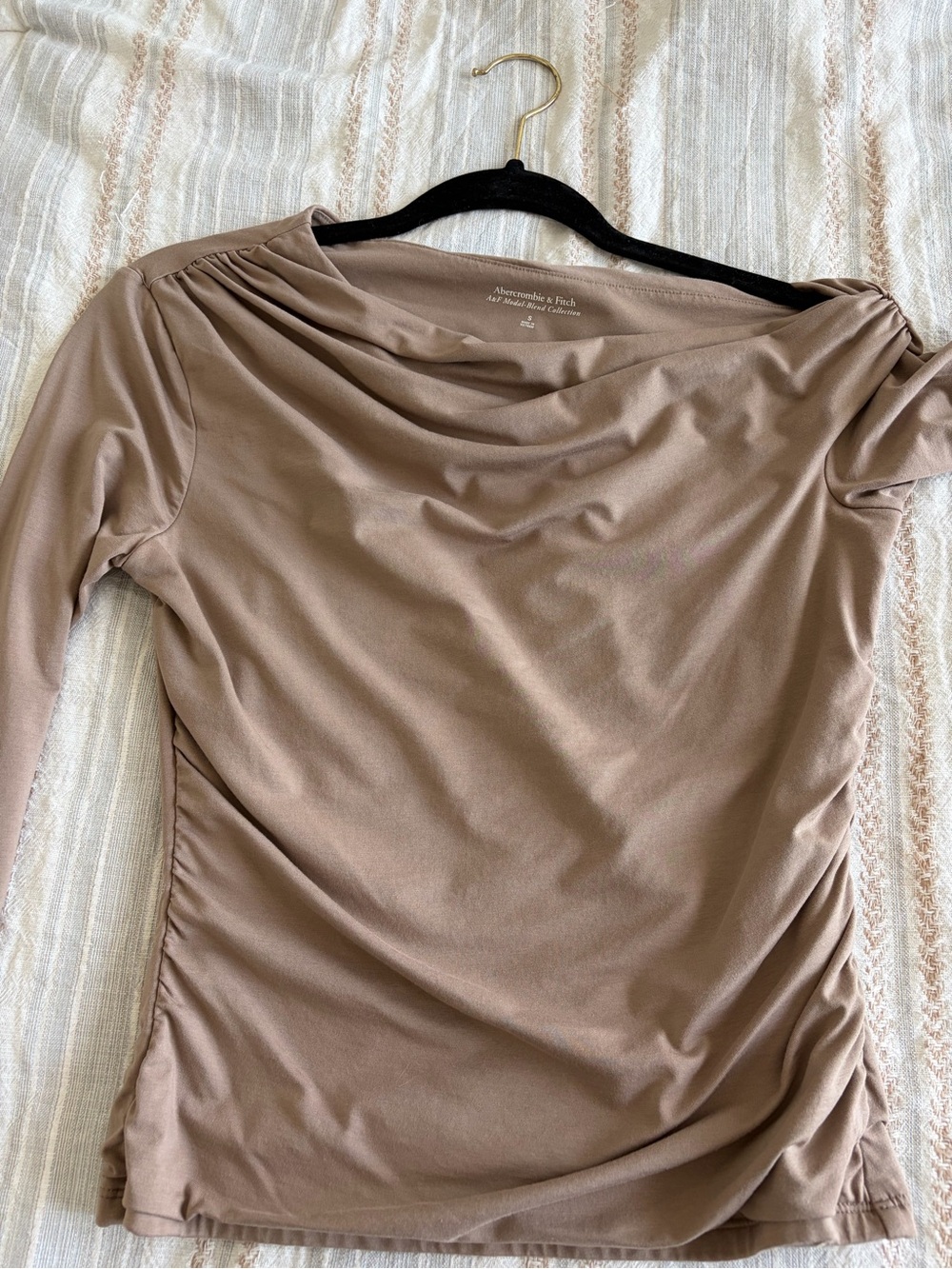 Abercrombie & Fitch Taupe Ruched Draped Long-Sleeve Top